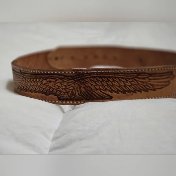 Brown Western Tooled Leather Belt With Horse - Picture 2 of 7